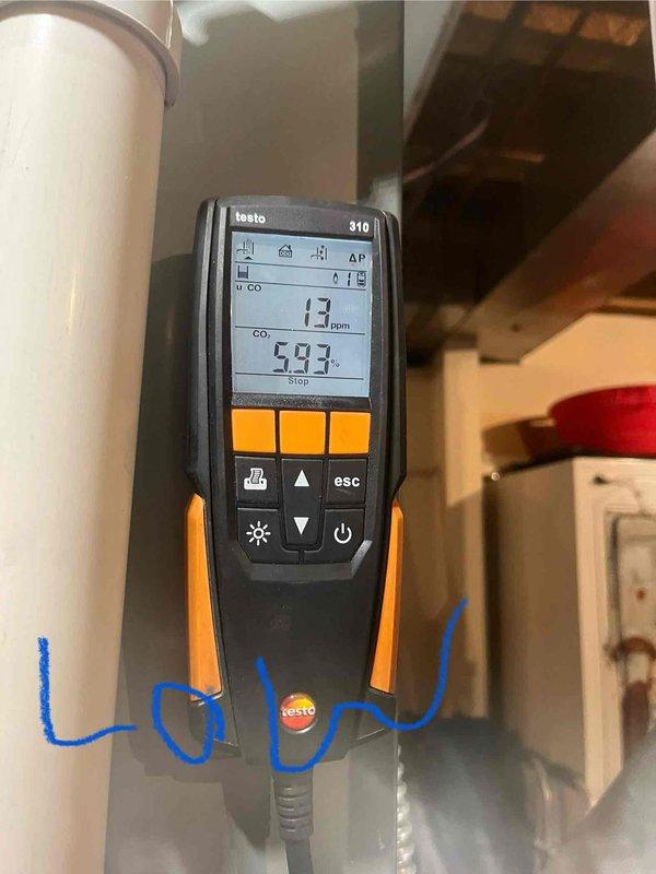 Returned to complete furnace installation as arranged by Ted. Performed comprehensive combustion testing using Testo 310 analyzer showing CO readings at 13 ppm, and verified system pressure using dual port manometer with readings at 32.1. All measurements within acceptable parameters for safe and efficient operation.
