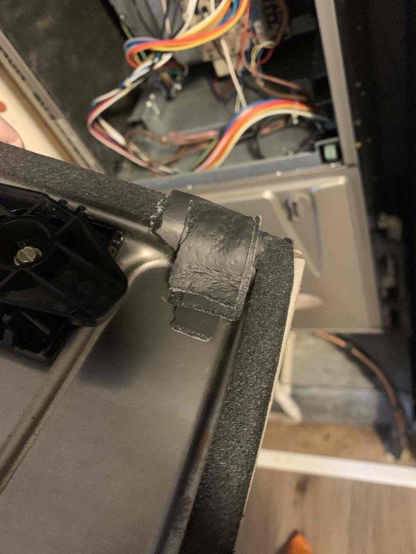 Responded to no-heat service call on aging HVAC system. Inspected furnace switch as specified in work order. Examined internal wiring connections and insulation condition, noting some deterioration of the black foam insulation around connection points. System was restored to proper working condition after service.