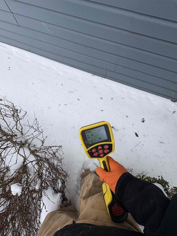 Responded to service call for clogged garage floor drain. Utilized electronic locating equipment to detect drain line position and depth (measured at 3'4"). Successfully cleared obstruction during after-hours service.