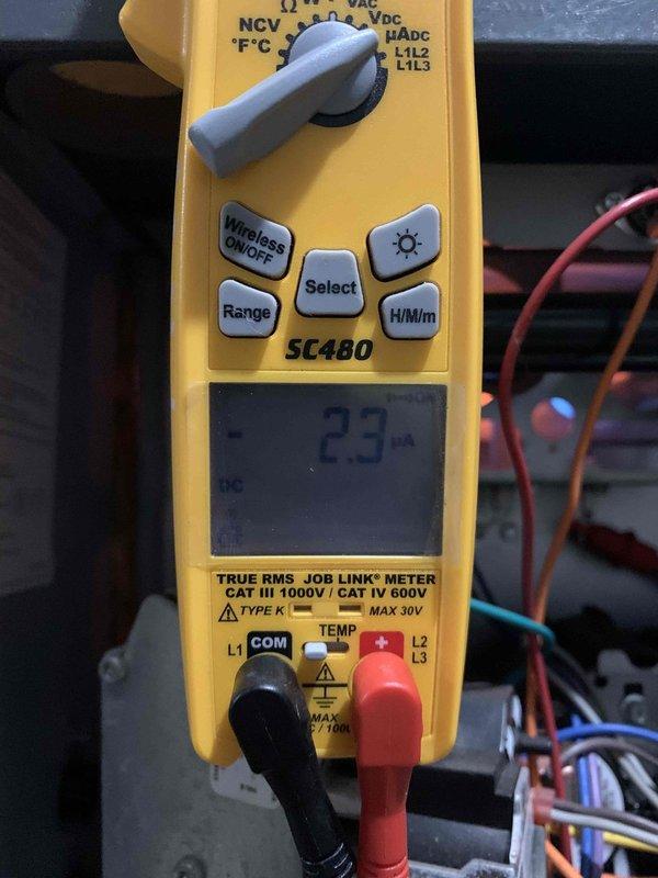 Diagnosed no-heat condition on 2019 Goodman gas furnace. Performed combustion analysis confirming proper operation with O2 at 7.5%, CO at 12 PPM, and system efficiency at 93.5%. Identified and repaired microamp issue (2.3 μA reading) on flame sensor circuit, restoring normal heating operation.