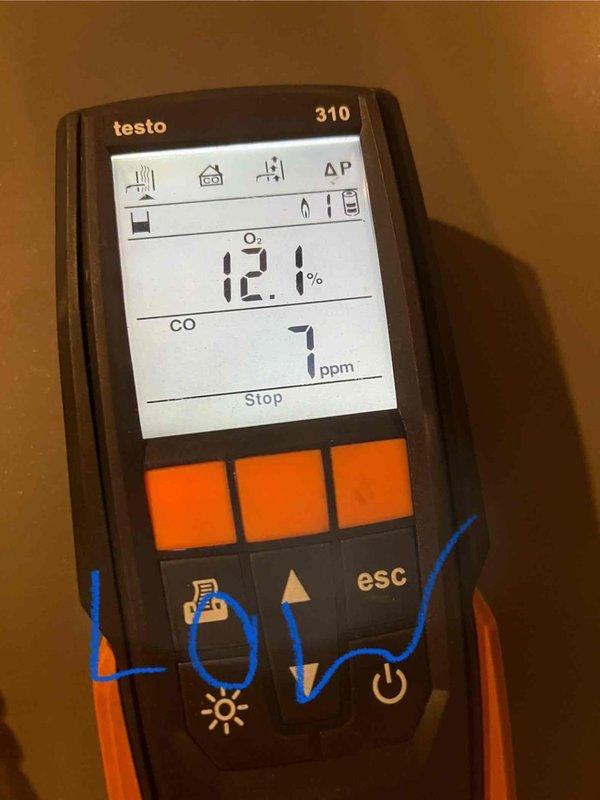 Completed furnace installation as follow-up to sale. Performed wiring connections to control board terminals (W, R, G, B, C, Y2, Y1, O) with appropriate color-coded wiring. Conducted combustion analysis using Testo 310, confirming proper operation with O₂ levels at 12.1% and CO at 7 ppm, which is within safe operating parameters.