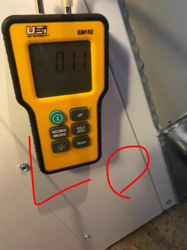 Delivered and placed water heater for DZ installation as per Gregwe's sales order. Performed pressure testing with UEi EM152 manometer, recording readings of 0.11 and 0.47 inches of water column to verify system integrity. No installation services were performed as this was a drop-off only.