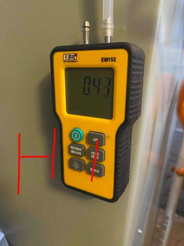 Delivered and placed water heater for DZ installation as per Gregwe's sales order. Performed pressure testing with UEi EM152 manometer, recording readings of 0.11 and 0.47 inches of water column to verify system integrity. No installation services were performed as this was a drop-off only.