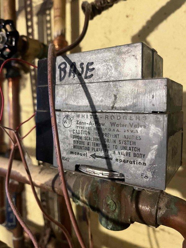 Responded to callback for mini split system operating with insufficient cooling. Inspected electrical components and identified issues with the White-Rodgers Zone-A-Flow water valve showing significant copper pipe corrosion. Serviced the relay/switch connections and addressed valve functionality to restore proper system performance.