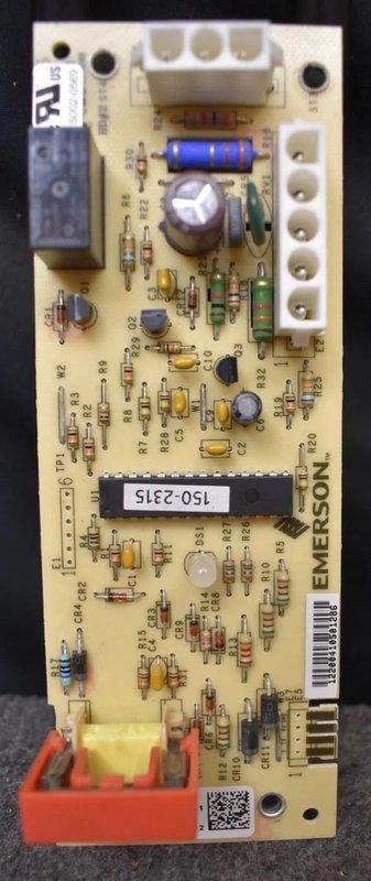 Diagnosed Goodman furnace with no heat issue. Identified failed control board. Replaced with compatible universal control board, restoring system functionality and heat to home. Photos documented original Emerson board (part #150-2315) and complete furnace installation with PVC venting.
