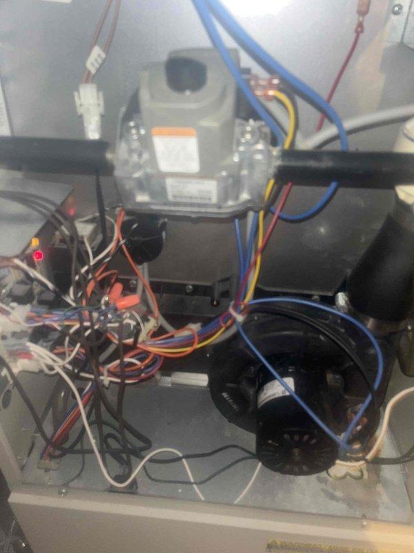 Responded to no-heat call for a furnace system showing short-cycling behavior. Diagnostic inspection revealed faulty circuit board with illuminated error LED. Replaced control board, verified proper wiring connections, and tested system operation. Unit now maintaining proper heating cycles with thermostat successfully reaching setpoint temperature of 68°F.