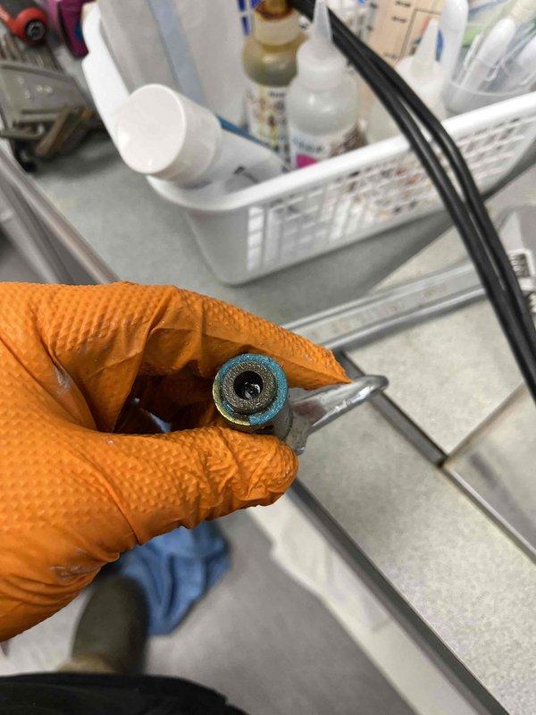 Returned to complete previously sold cartridge replacement service. Observed significant copper corrosion and oxidation on existing fitting. Removed deteriorated cartridge and installed new replacement component. Verified proper installation and function of plumbing assembly with no leaks present.