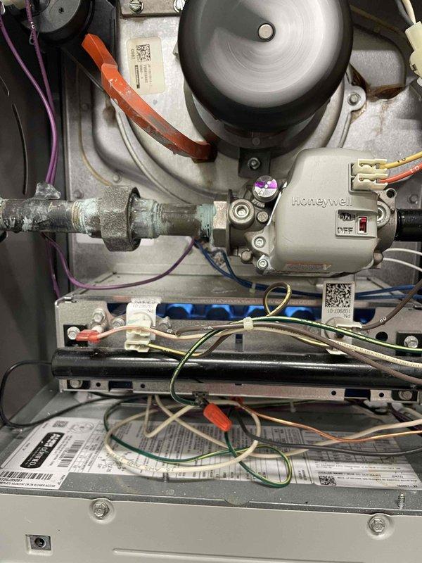 Responded to no-heat call for customer Teanisha Bailey. Diagnosed faulty Honeywell control module causing system failure. Replaced control module and verified proper connection of all wiring (purple, orange, blue, green, white, and yellow). System is now operating correctly with heat restored.