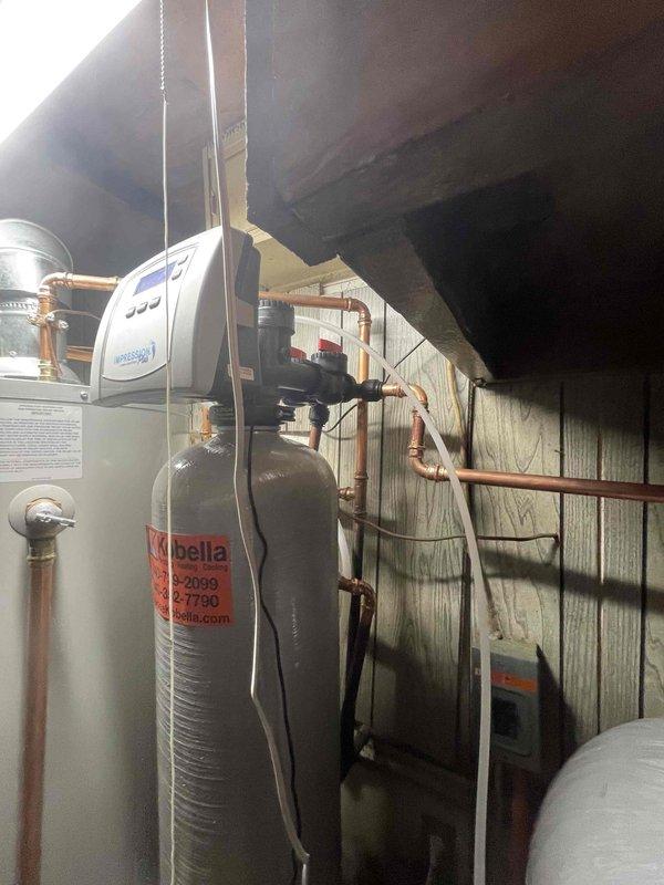 Responded to emergency no-water call where client experienced water service interruption during shower. Upon inspection, identified faulty electrical connections on water treatment system control panel. Repaired terminal connections on the Bella water filtration system by securing loose wires and tightening terminal screws, restoring normal water service to residence.