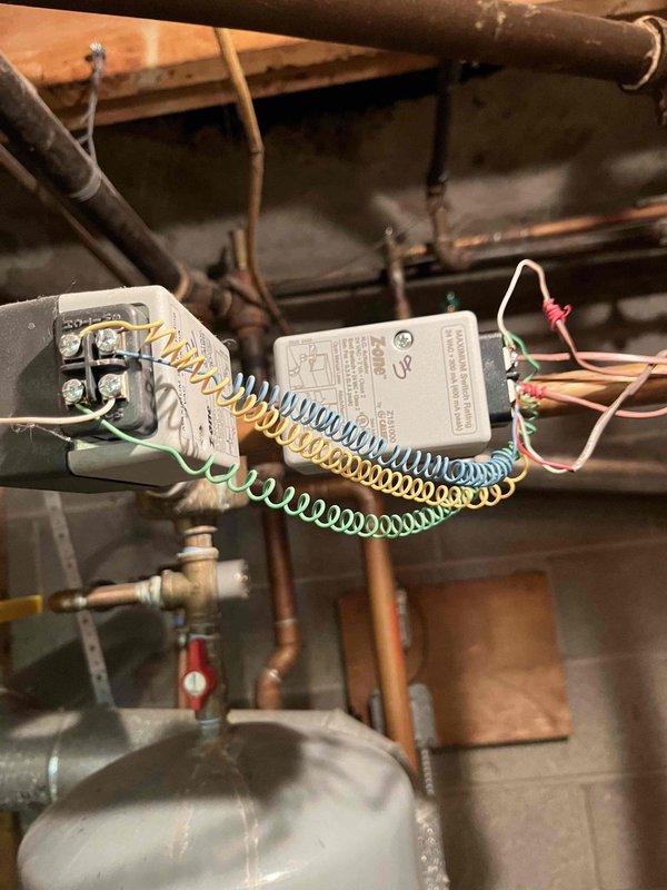 Completed repair on pipe burst as previously sold by Chris. Purged affected zone system after repairing damaged section of insulated refrigerant line. Inspected control relays and wiring connections to ensure proper system function following repair.