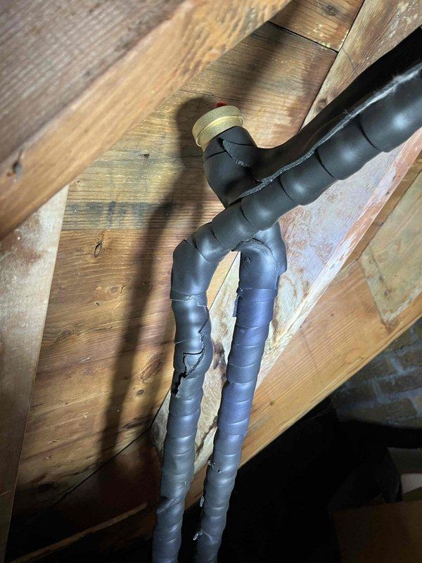 Completed repair on pipe burst as previously sold by Chris. Purged affected zone system after repairing damaged section of insulated refrigerant line. Inspected control relays and wiring connections to ensure proper system function following repair.