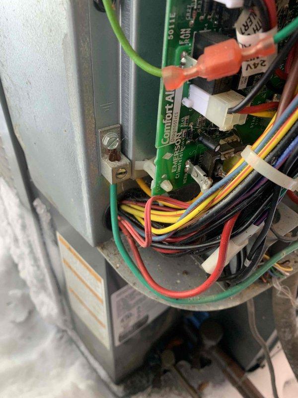 Responded to emergency service call for Mary Beth O'Malley reporting loud explosion from furnace room. Inspection revealed complete separation of the refrigerant line connecting heat pump to furnace, with significant cracking in the insulation and visible damage to the pipe. Evaluated control board and wiring connections which remained intact despite the incident.