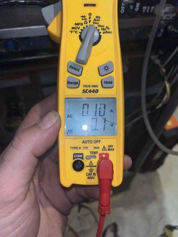 Completed club maintenance visit. Performed diagnostic measurements using dual port manometer (readings: 0.05 inWC, 345) and Fieldpiece SC440 clamp meter (0.10 amps, 0.7 volts AC). Documentation photos taken of testing equipment and readings.