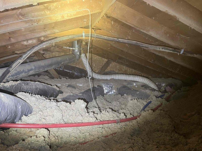 Responded to service call regarding water leak from ceiling near boiler closet. Inspection revealed moisture intrusion through textured ceiling. Upon accessing attic space, identified the source of the leak in the plumbing system. Repaired damaged pipe and verified system integrity. Confirmed no active leakage before departure.