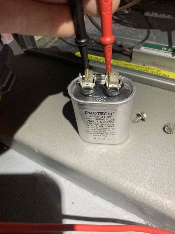 Returned to customer's residence to install previously sold repair items. Successfully replaced the inducer motor and blower capacitor on Rheem Classic 90 furnace. Performed electrical testing on the capacitor to verify proper operation. System is now functioning correctly with all components installed and operational.