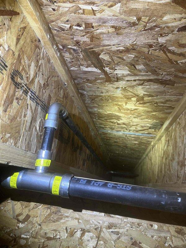 Completed installation of gas line to fireplace location as previously sold. Successfully ran approximately 30' of 1/2" gas pipe through the structure, utilizing MegaPress fittings including 1" 90° elbows, T-fittings, 1"/1/2" couplings, and multiple 1/2" press 90° fittings. Final pressure test confirmed system integrity at approximately 25 oz/in², ensuring safe operation for the fireplace connection.