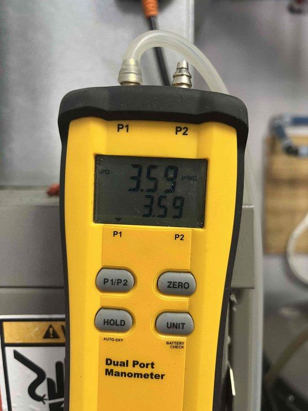 Performed comprehensive tune-up on older Carrier air handler that was producing whistling noise. Conducted static pressure testing with dual port manometer, confirming readings of 3.59 on both ports. Inspected control board and wiring connections, verifying all components were properly secured and functioning correctly.