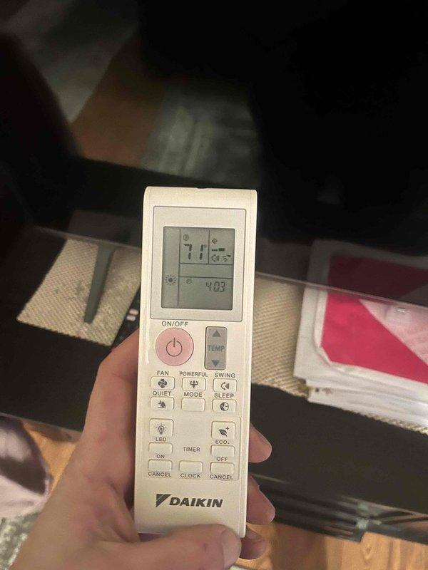 Performed heating maintenance on Daikin mini-split system per member's concern about improper operation. Verified system settings using remote control (displaying 71°F) and confirmed proper functionality of wall-mounted indoor unit. Completed scheduled plumbing maintenance during same visit as requested.