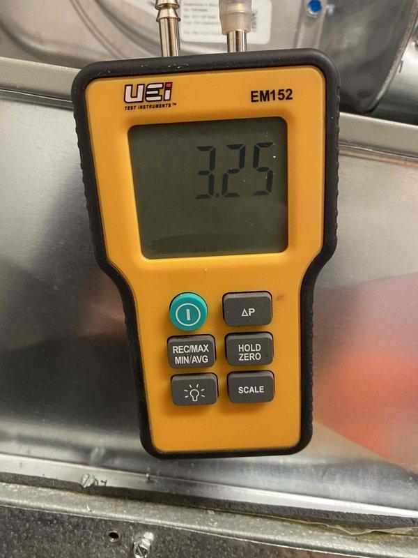 Returned to complete system installation previously sold. Performed pressure testing using UEi EM152 test instrument, with readings of -0.24 and 32.5 documented. Completed all necessary measurements and system diagnostics to ensure proper installation and functionality of the new HVAC system.