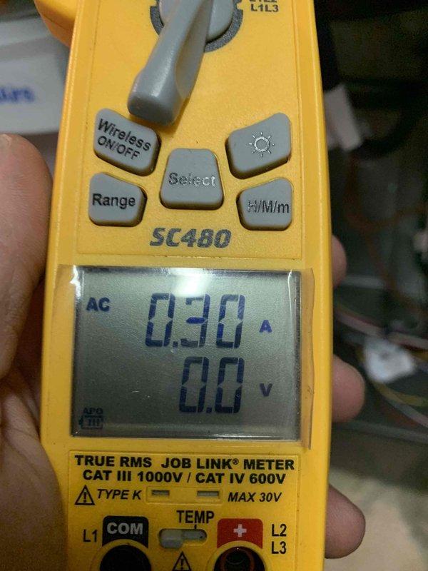 Performed heating maintenance on air handler unit per membership agreement. Conducted electrical testing using SC480 digital multimeter to verify proper voltage readings of 52.2V and amperage measurements of 0.30A. All components operating within manufacturer specifications.