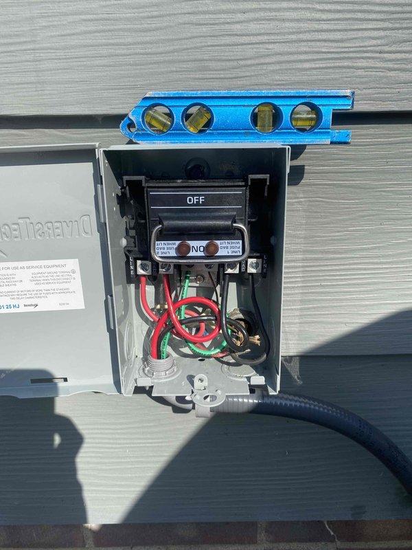 Completed installation of new complete HVAC system (APP ID 2603702625) with proper electrical connections and refrigerant line setup. System was properly leveled, disconnect switch installed and verified in OFF position, and service valves confirmed operational with appropriate insulation on refrigerant lines.