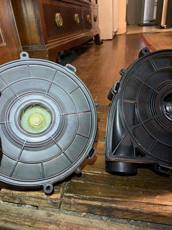 Diagnosed and replaced failed blower motor assembly that was causing excessive noise during system operation. Installed new motor housing and cleaned heavily soiled air filter which was restricting proper airflow. System now operating at normal noise levels with proper air circulation.