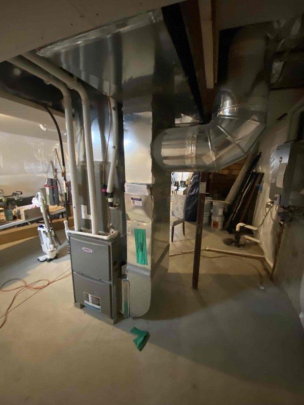 Conducted assessment of Arzel zoning system experiencing whistling noise on first floor when second floor HVAC is operating. Inspected existing Lennox furnace installation, ductwork configuration, and measured air vent dimensions. Evaluation suggests the whistling is likely related to zone damper operation requiring adjustment or replacement.