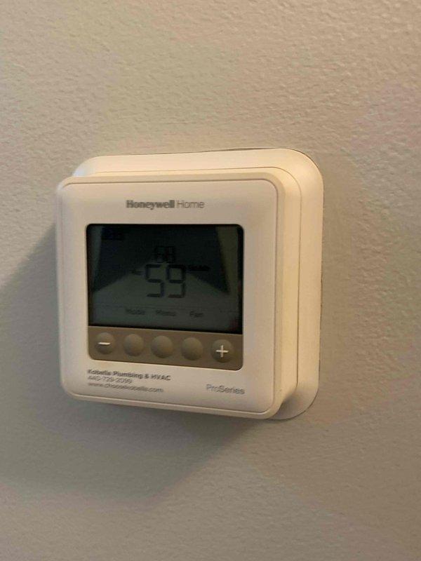 Responded to no heat call for gas furnace installed in 10/2020. Diagnostic testing with dual port manometer revealed gas pressure readings of 1.60" WC inlet and -7.6" WC at the manifold. Adjusted thermostat from 59° to appropriate heating setpoint, restoring normal furnace operation.
