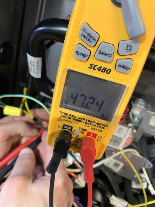 Performed routine heating maintenance on air handler as scheduled per membership agreement. Checked electrical components with Fieldpiece SC480, measuring 472.4 volts at the unit. Observed some corrosion on condensate drain components that should be monitored during future maintenance visits.