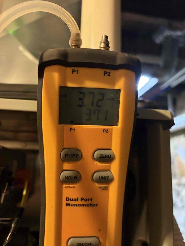Performed start-up and commissioning of newly installed furnace system. Conducted pressure testing using dual port manometer, recording readings of 3.72/301 and 1.90/.189 to verify proper gas pressure and system operation. Completed all necessary startup procedures after gas company connection was established.