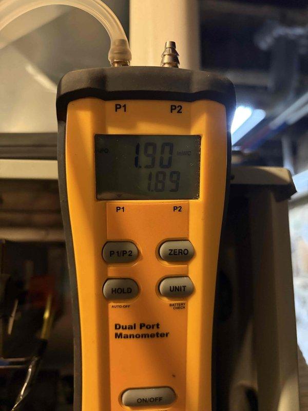 Performed start-up and commissioning of newly installed furnace system. Conducted pressure testing using dual port manometer, recording readings of 3.72/301 and 1.90/.189 to verify proper gas pressure and system operation. Completed all necessary startup procedures after gas company connection was established.