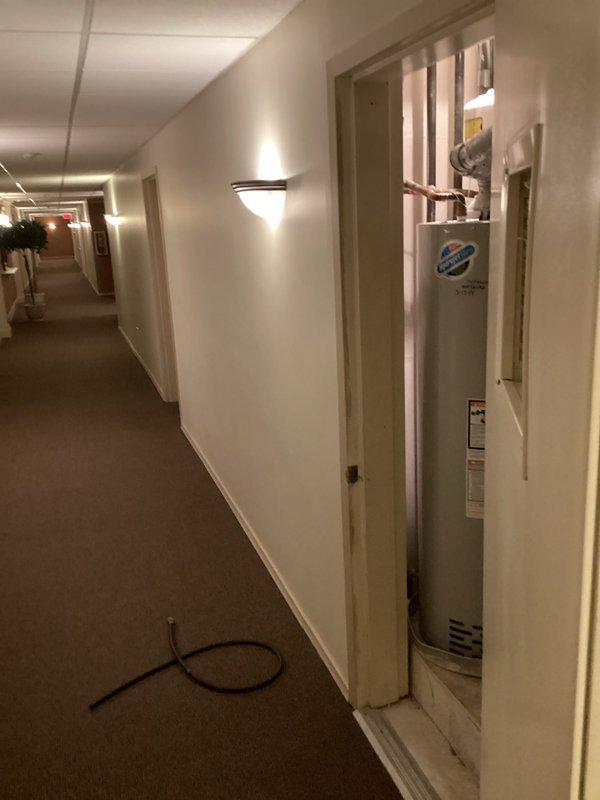 Returned to property to complete installation of new lavatory faucet, shower head, and toilet reset as previously sold. Performed measurements to ensure proper fit of fixtures and verified water heater accessibility in utility closet. All installations were completed successfully with proper connections and leak testing.
