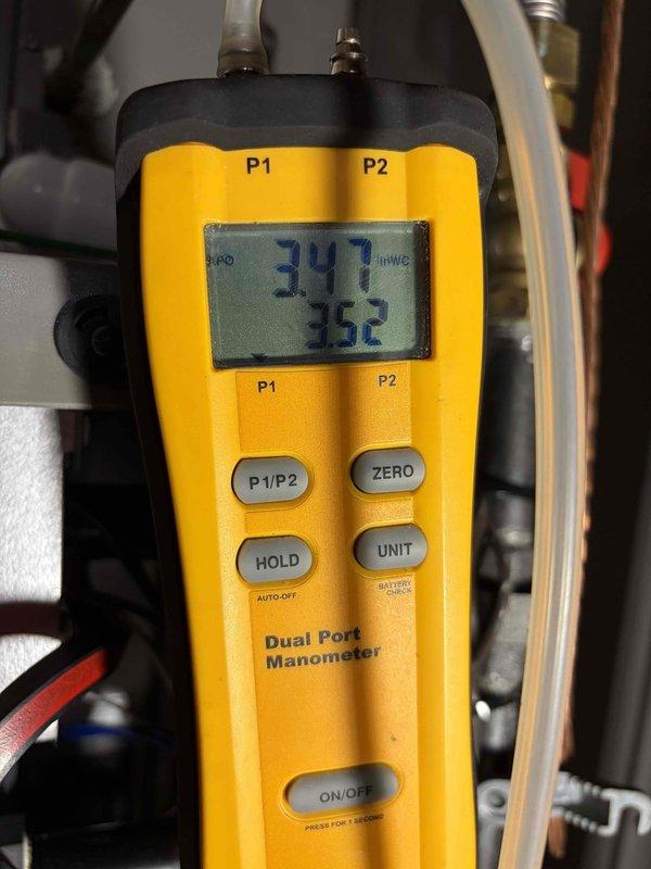 Performed scheduled heating maintenance on dual zone system. Used digital manometer to verify proper gas pressure readings between 180-352 inWG across both zones. All measurements within manufacturer specifications, ensuring optimal system operation and efficiency.