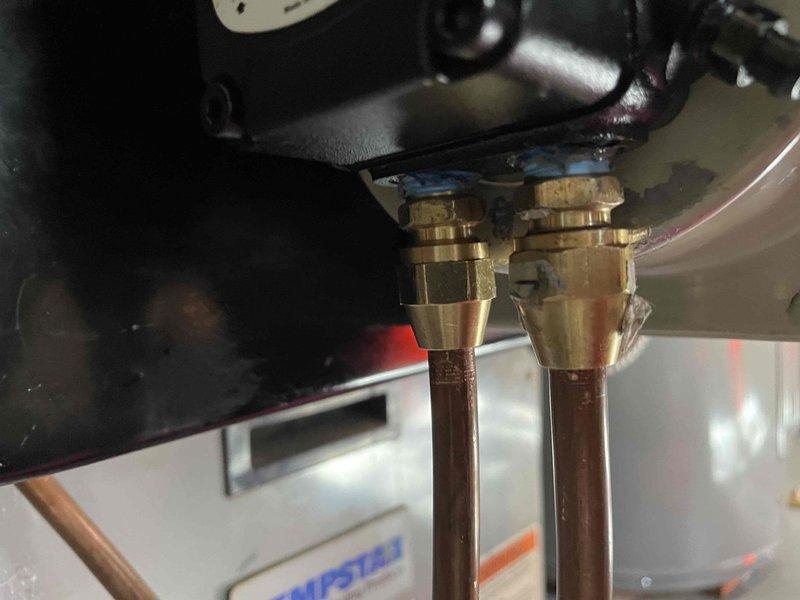 Responded to a callback service for refrigerant line leakage at flare fittings on a Tempstar HVAC system. Upon inspection, identified and repaired faulty brass flare connections on the copper refrigerant lines that had previously been unsuccessfully serviced. Leak test confirmed proper seal restoration on all connections.