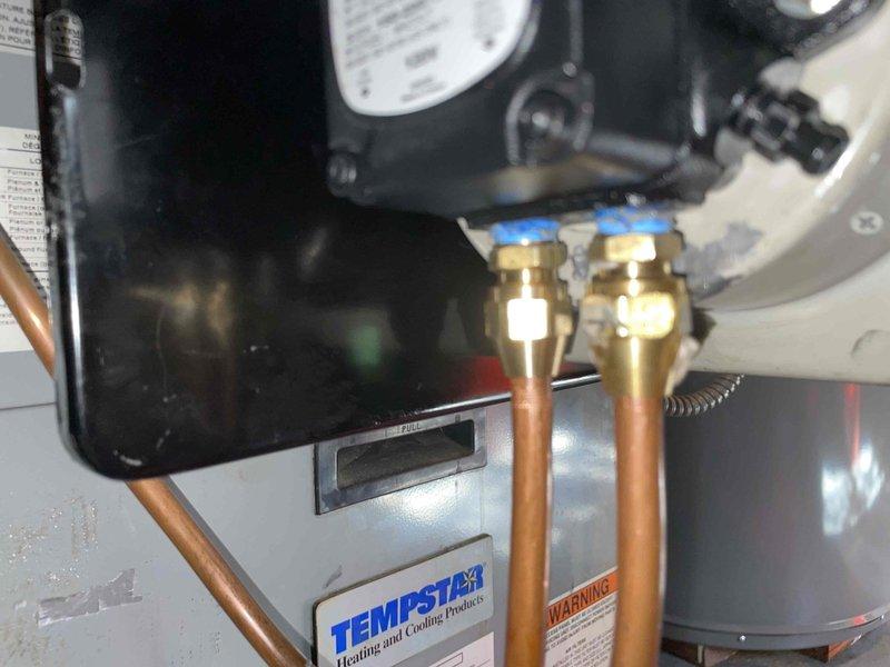 Responded to a callback service for refrigerant line leakage at flare fittings on a Tempstar HVAC system. Upon inspection, identified and repaired faulty brass flare connections on the copper refrigerant lines that had previously been unsuccessfully serviced. Leak test confirmed proper seal restoration on all connections.