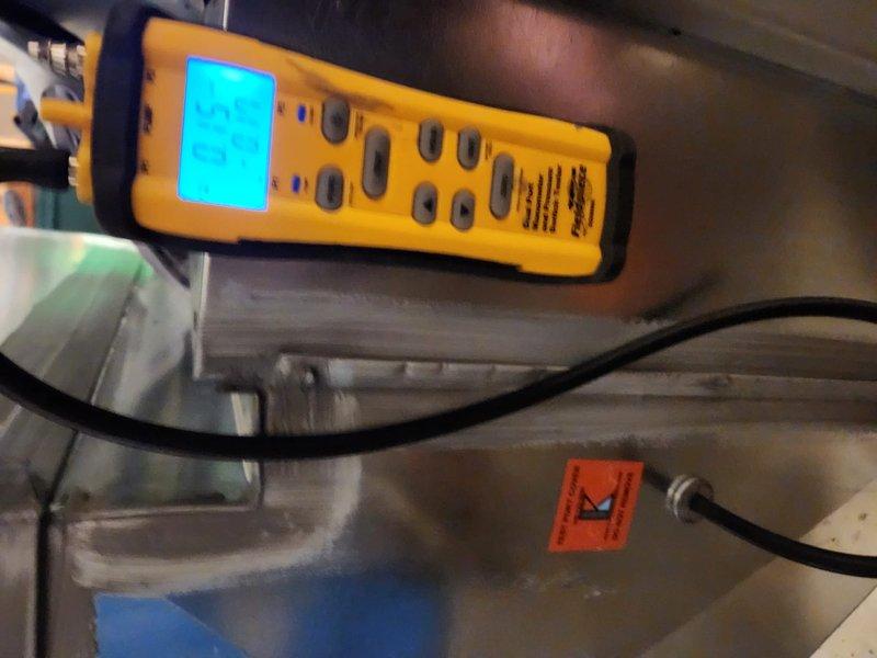 Conducted follow-up service visit as requested. Performed diagnostic measurements using Fieldpiece instruments to verify system performance. Readings of 14.8 were documented during testing of the HVAC equipment, confirming proper operation after initial installation.