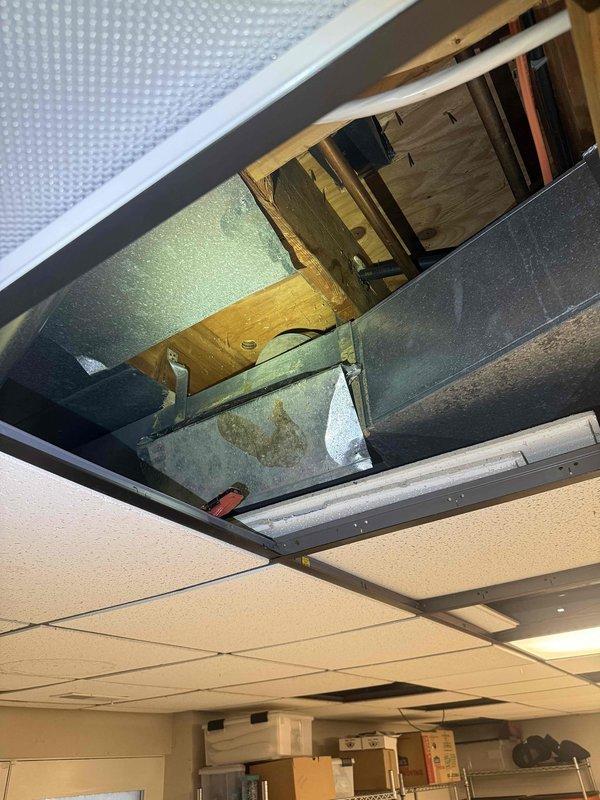 Returned to relocate gas line as per previous sale. Accessed ceiling cavity through drop ceiling tiles to evaluate existing gas line configuration. Inspected surrounding structural elements and HVAC components while completing the gas line relocation work as specified in the original service agreement.