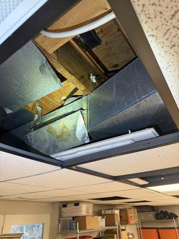 Returned to relocate gas line as per previous sale. Accessed ceiling cavity through drop ceiling tiles to evaluate existing gas line configuration. Inspected surrounding structural elements and HVAC components while completing the gas line relocation work as specified in the original service agreement.
