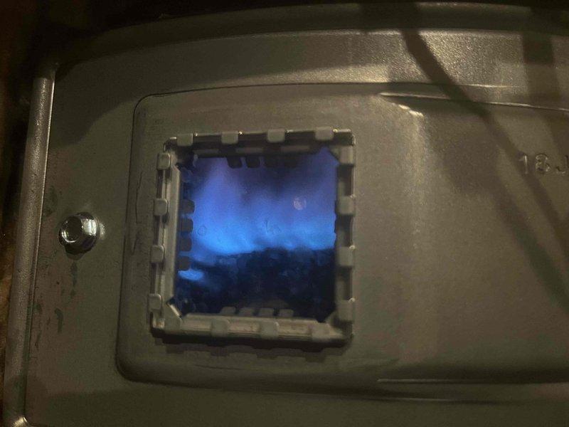 Returned to complete previously sold pilot assembly replacement on water heater. Successfully installed new pilot assembly and verified proper operation with strong blue flame visible through inspection window. Unit is now functioning correctly with stable pilot flame.