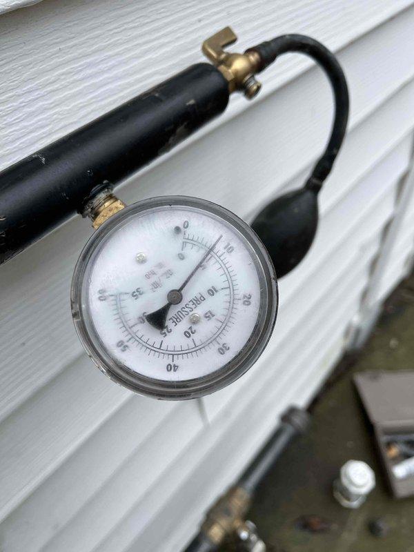 Returned to complete installation of gas regulator as previously sold. Pressure tested system showing proper readings on gauge. Awaiting customer's confirmation with gas company before finalizing GS Approval (Application ID 2606401317dz).