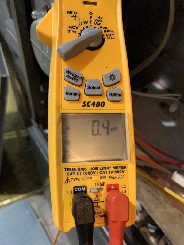 Responded to no-heat service call for furnace cycling on/off issue. Diagnosed system with multimeter, finding low capacitance reading of 0.4 on component. Replaced air filter with new pleated filter and restored proper operation. System functioning normally upon completion of service.