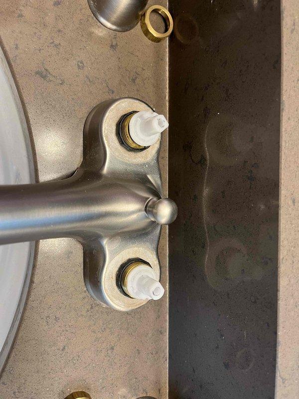 Diagnosed and repaired leaking master bathroom sink by replacing faulty valve stem. Removed old valve cartridge that showed worn o-ring, installed new component, and verified proper operation with no further leaks.