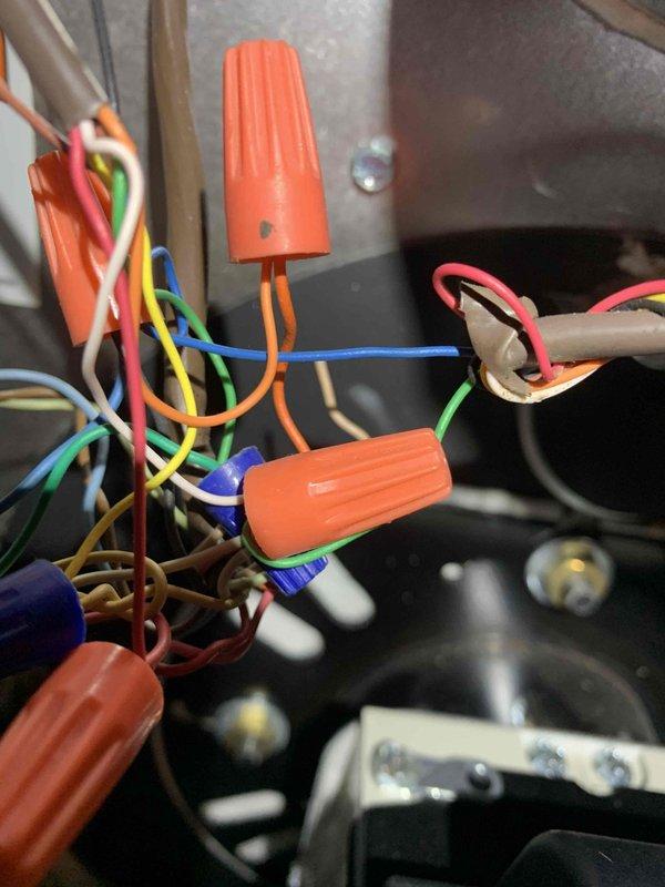 Responded to no heat call on oil furnace system less than 10 years old. Upon inspection, found faulty low-voltage control wiring connections causing intermittent thermostat signal loss. Stripped and re-terminated all control circuit wiring using proper wire connectors, ensuring secure connections between thermostat wires and furnace control board. Tested system operation and verified proper heating cycle initiation and flame ignition. Unit restored to full operational status.