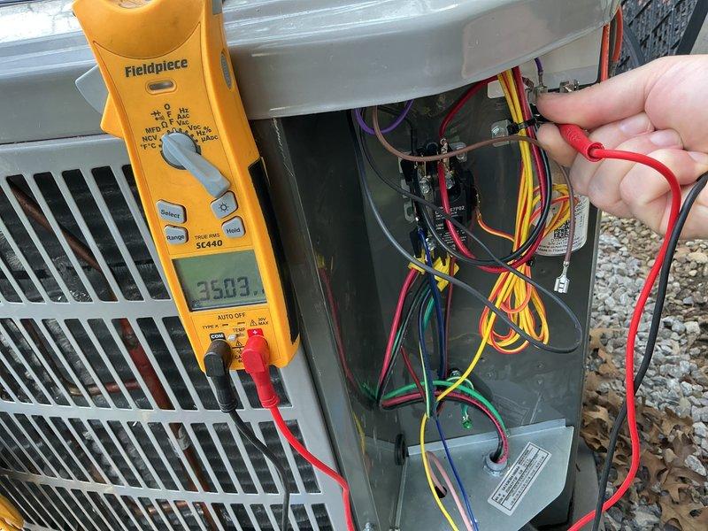 Performed seasonal cooling system startup and maintenance inspection for club member. Conducted comprehensive electrical diagnostics on outdoor condensing unit, measuring voltage and amperage at contactor terminals using digital multimeter to verify proper electrical operation. Tested system performance parameters including temperature differential across evaporator coil, recording measurement of 45.1°F at indoor air handler unit. Inspected all electrical connections, capacitor, and control wiring for proper operation and safety. System startup completed successfully with all components operating within manufacturer specifications.