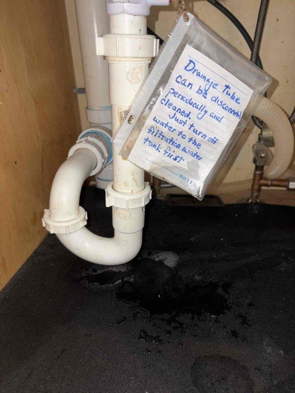Completed scheduled maintenance on reverse osmosis water filtration system, replacing both pre-carbon and post-carbon filters as required. Additionally addressed broken utility tub handle that was discovered during service visit. All plumbing connections inspected and system verified operational upon completion.