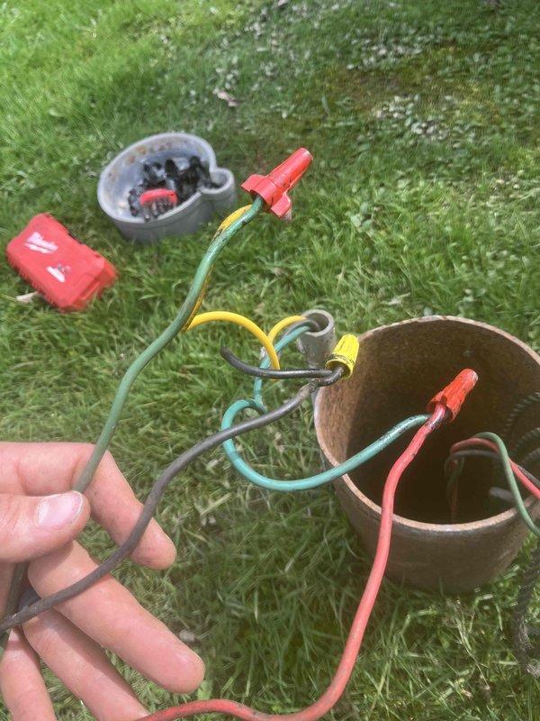 Responded to emergency call for well pump experiencing rapid pressure loss on a fifty-one-year-old system. Diagnosed and replaced failed capacitor, which was causing the pump motor to malfunction and lose prime. Removed corroded original capacitor and installed new unit with proper wire connections, restoring full system pressure and pump operation.