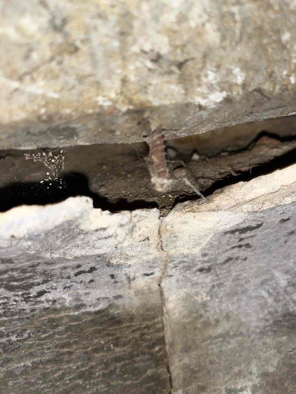 Performed camera inspection of slab ductwork to investigate suspected water intrusion from backing downspouts. Documentation revealed significant deterioration of concrete foundation materials with extensive cracking, separation, and moisture damage. Inspection confirmed presence of water infiltration into ductwork system with visible structural displacement and efflorescence indicating chronic moisture exposure requiring further remediation.