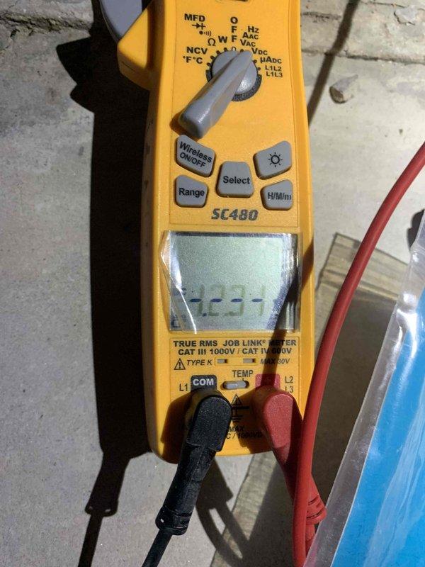 Responded to no-heat call where furnace was not operating and no airflow was present at supply vents. Upon arrival, verified thermostat (Ecobee smart thermostat) was calling for heat and set to 67°F with current temperature reading of 66°F. Performed voltage diagnostics using multimeter to test electrical supply to furnace. Confirmed separate HEPA filtration system was operational, indicating dedicated power circuit was functioning. Troubleshot system components, identified issue, and restored heating operation. Unit tested and verified proper airflow through vents with furnace cycling normally.