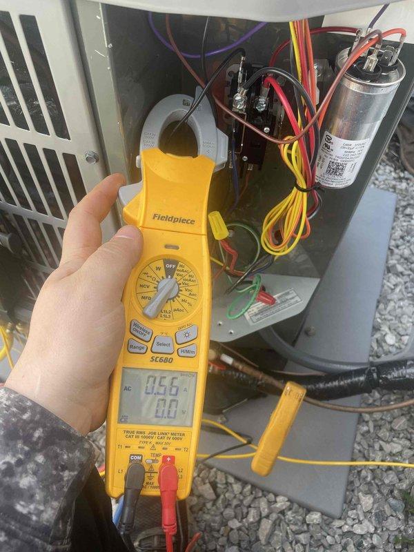 Completed cooling maintenance club visit on air handler system. Performed electrical diagnostics using multimeter, recording voltage and amperage readings to verify proper system operation. Measured capacitor performance and checked all electrical connections and contactors. Conducted refrigerant charge verification using digital manifold gauges, confirming system charge at proper levels. All components tested within normal operating parameters and system operating efficiently.