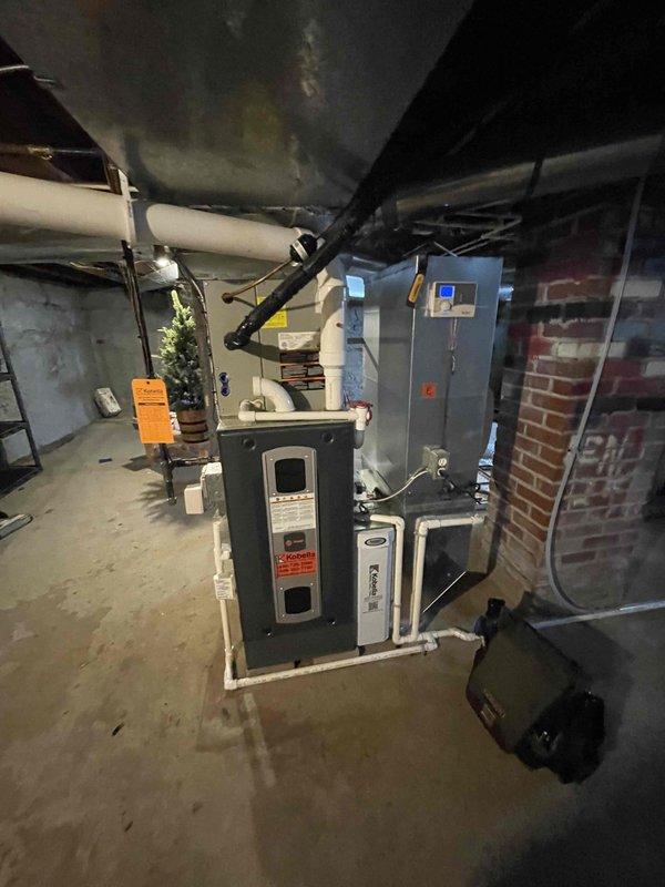 Completed routine cooling maintenance member visit on residential HVAC system. Performed comprehensive system inspection including air handler and furnace unit, verified proper operation of all components, inspected and documented clean pleated air filter with proper fitment in metal frame, checked condensate drain PVC piping for proper drainage and connections, and captured documentation photos of equipment condition. Customer expressed interest in membership renewal following successful maintenance completion.